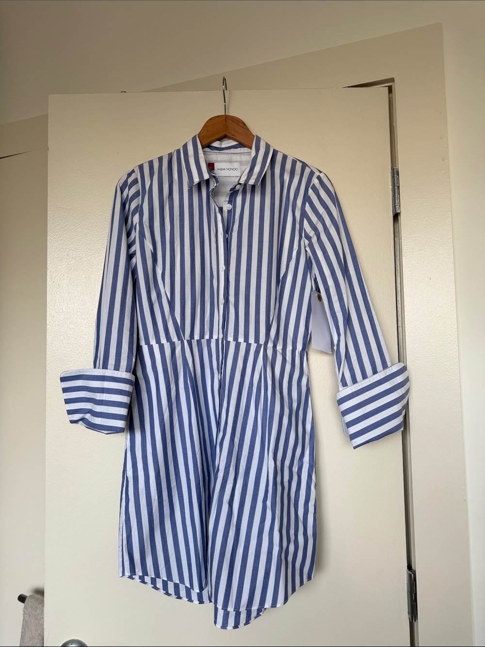 Misha Nonoo Kerrie Shirt Dress White Striped Long-Sleeve